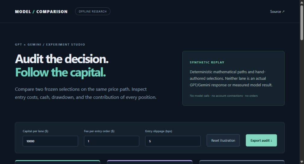 Model comparison studio: verified application screenshot
