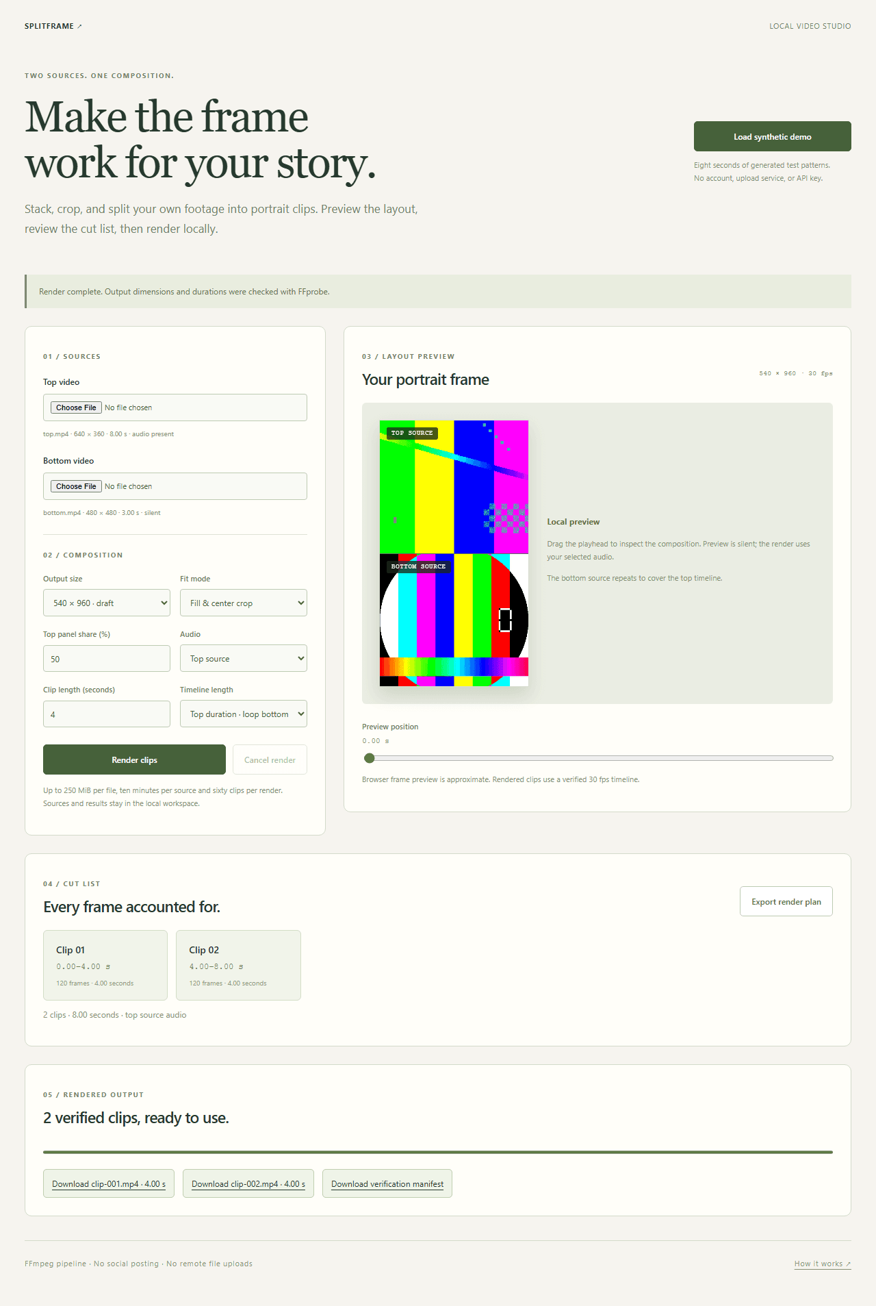 Splitframe video studio: verified application screenshot